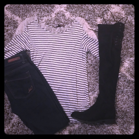 Gray and white striped top - Picture 1 of 3